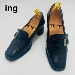 ing イング パンプス 23 黒 レザー スクエアトゥ バックル ベルト チャンキーヒール 太ヒール ローファーパンプス メンテナンス済 日本製 通勤 通学 仕事 冠婚葬祭 フォーマル 式典 卒業式 入学式 歩きやすい 痛くない 疲れない hws02463