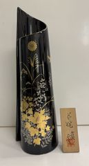 花瓶 陶器 黒地 金彩 花鳥図 正峰窯 - メルカリ