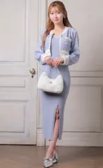 ⑩大人気　lip service ツイードアンサンブルニットワンピース　ブルー