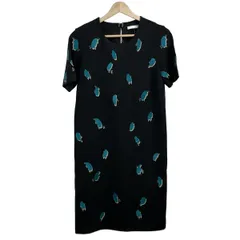 HUGOBOSS(ヒューゴボス) ワンピース サイズINT XS レディース美品  - 黒×ブルーグリーン×アイボリー クルーネック/半袖/ひざ丈