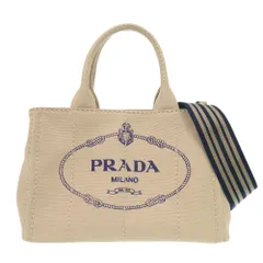 美品 プラダ カナパ ミニ 1BG439 キャンバス ベージュ ネイビー トートバッグ 0800 PRADA