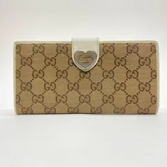 3205 GUCCI グッチ 長財布 GG キャンバス ハートロゴ ベージュ Wホック