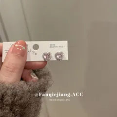ハート ラインストーン ビジュー シルバー ピアス 両耳用 ピンク かわいい 高級感 キラキラ 韓国アクセ