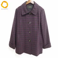 #w レリアン Leilian コート 13+ 紫 こげ茶 千鳥格子柄 ウール混 アンゴラ混 イタリア製生地 大きいサイズ 13号 レディース [952758] k01のサムネイル