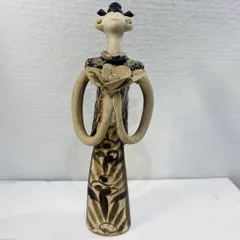 【中古】砥部焼青芳人形背の高い念ずれば花開く高29センチ【送料無料】