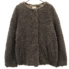 green label relaxing グリーンレーベルリラクシング ノーカラー ボアジャケット F グレー レディース 古着