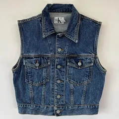 古着 90's/90年代 カルバンクライン Calvin Klein USA製 ベスト デニムベスト ワンポイントロゴデザイン  M  ブルー系 レディース