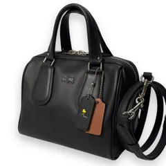 希少 格安出品 COACH コーチ ピーナッツコラボ 2way ハンドバッグ ショルダーバッグ ミニボストンバッグ 手持ち鞄 斜め掛け ブラック 黒 オールレザー スヌーピー ウッドストック 33698