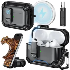 【在庫セール】Inesore for Airpods Pro2 ケース (2023/2022/2019) 磁気安全ロック & カラビナ & クリーニングペン付き、自動ポップアップ機能/MagSafe充電/全面保護/耐衝撃/強力な落下防止、エアーポッズプロ 第2