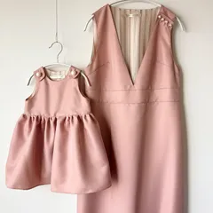 〈親子コーデセット〉肩パールボタンのジャンパースカート【おそろいフォーマル/ローズピンク（くすみピンク）/肩パールボタン/子供服/ベビー】