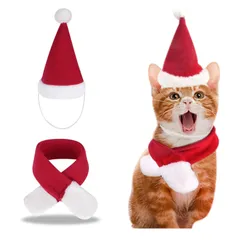 新品 ペットサンタ帽 マフラー 2点セット 猫 犬 帽子 スカーフ サンタ 仮装 変身 コスプレ ハット 衣装 かぶりもの ドッグウェア ネコ 飾り小物 カチューシャ クリスマス ハロウィン パーティー コスチューム小物 撮影 小道具 秋冬 ペット服 レッド