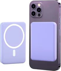 LUCKYDUO MagSafe対応 モバイル バッテリー マグネット式 ワイヤレス充電 小型 5000mAh 大容量 PD＆QC3.0対応 急速充電 PD20W Type-C双向出入力 2台同時充電可能 LED残量表示 PSE認証済 (パープル)