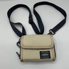 極美品　PORTER ポーター　二つ折り財布　ミニウォレット　ショルダー付き　ヒート　ロゴ　ナイロン　ベージュ