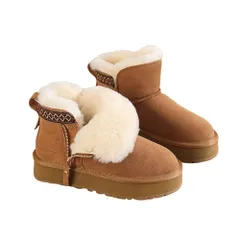 ムートンブーツ 厚底 ショートブーツ 身長アップ レディース スエード スリッポン ミニ丈 裏ボア 裏起毛 防寒 保温 軽量 あったか スノーシ