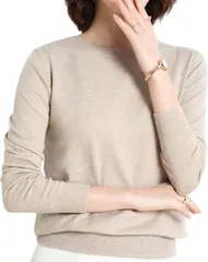 グリーンパキラ セーター レディース 秋冬 春 ニット トップス カットソー 長袖 ニットセーター オフィスカジュアル 薄手 スーツ インナー 大きいサイズ 丸首 クルーネック プルオーバー (ベージュ,  M)