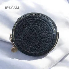 ブルガリ ロゴ刻印 レザー　丸型　コインケース 黒 上品