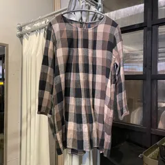 【東あずま店　併売品】　＠　ハートマーケット Heart market　ブラウン　茶色　ブラウス シャツ トップス　チェック　七分袖　チュニック　お呼ばれ　デート　オフィスカジュアル　食事会　可愛い　お出かけ　上品　ナチュラル