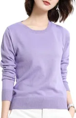グリーンパキラ セーター レディース 秋冬 春 ニット トップス カットソー 長袖 ニットセーター オフィスカジュアル 薄手 スーツ インナー 大きいサイズ 丸首 クルーネック プルオーバー (パープル,  L)