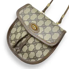 GUCCI グッチ オールドグッチ GGスプリーム タッセル フリンジ ショルダーバッグ ポシェット ミニショルダー ヴィンテージ PVC レザー ブラウン ベージュ