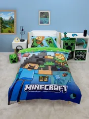 マインクラフト　MINECRAFT　マイクラ　掛け布団カバー　+　枕カバー　セット　シングルサイズ