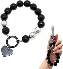 popomyul スマホ ストラップ手首 パールストラップ ハンドストラップ パールチェーン ビッグパールストラップ 落下防止 大人可愛い 韓国風 スマホアクセ (ブラック)