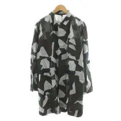サカイ sacai ステンカラーコート ロング丈 ストライプ 総柄 麻 リネン 2 カーキ 紺 ネイビー 茶 ブラウン 15-00740M /AN13のサムネイル