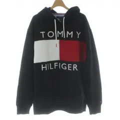 トミーヒルフィガー TOMMY HILFIGER ロゴ プルオーバーパーカー パーカー XL 黒 ブラック 長袖 フード付き ロゴデザイン /AB ■OS