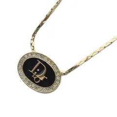 ディオール Dior ヴィンテージ ロゴ オーバル ラインストーン ネックレス ペンダント ゴールド色 ブラック /YO23 ■GY ■OH