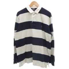 ポロ バイ ラルフローレン Polo by Ralph Lauren ラガーシャツ 長袖 LL 紺 ネイビー グレー ポニーロゴ刺繍 ボーダー /GV ■GY44