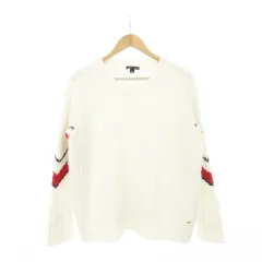 トミーヒルフィガー TOMMY HILFIGER ニット セーター クルーネック 長袖 配色 ライン ウール アルパカ混 S/P 白 ホワイト /AH9 ■GY18