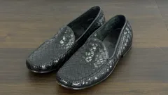 COLE HAAN コールハーン 9 1/2 約27.0cm スリッポン イントレチャート 編み込み レザー ローファー ブラック   / 301907