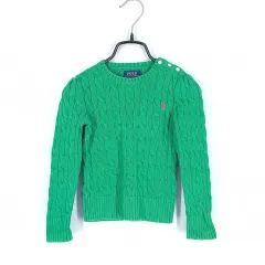 POLO RALPH LAUREN キッズ ケーブル編み 長袖ニットTシャツ グリーン 5 (HU42318)