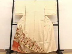 平和屋着物■豪華色留袖　駒刺繍　草花文　金彩　正絹　逸品　BAAW4078hv