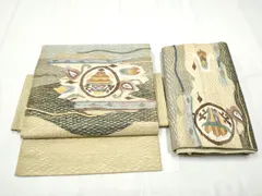 平和屋着物▽つけ帯　スリーシーズン　春夏秋　すくい織　幾何学花文　正絹　逸品　CABB9463hy
