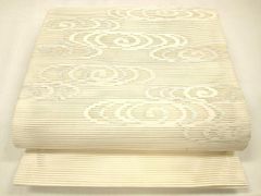 B◇着物くつろぎ 夏物 波模様 クリーム 白 全通 正絹 薄物 絽 紗