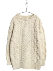 【お得なクーポン配布中!】 80s アイルランド製 Kennedy フィッシャーマン ニット セーター レディース M ヴィンテージ ウール ハンドメイド ケーブル ナチュラル 無地