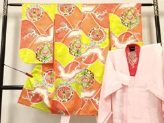 平和屋着物[]七五三　女の子　７歳　祝着　四つ身　長襦袢(袷・半衿刺繍)セット　飛鶴立波花文　金彩　逸品　DAAY3481ma