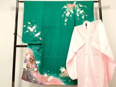 平和屋着物[]七五三　女の子　７歳　祝着　四つ身　襦袢(無双仕立て)セット　御所車花文　暈し染め　金彩　逸品　未使用　DAAY3482ma