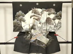 平和屋着物[]お宮参り　男の子　祝着　産着　初着　のしめ　駒刺繍　鷹　鷲　絵巻片輪車松文　金銀彩　逸品　DAAY3451ma