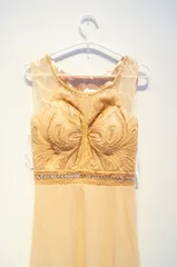 【0053】エレガント シフォン ロングドレス ベージュ 刺繍