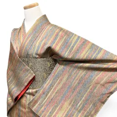 未着用　小紋　変わり縦縞　カラフル　くすみカラー　着物　012b d ms