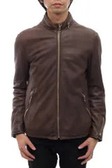 ナノユニバース／nano universe シングルライダース ジャケット JKT アウター メンズ 男性 男性用レザー 革 本革 ダークブラウン 茶 ブラウン  迷彩・カモフラージュ柄