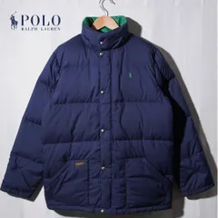 ポロ ラルフローレン Polo by Ralph Lauren ダウン ジャケット ネイビー グリーン L 相当 表記XL ロゴ刺繍 90s ヴィンテージ Vintage 中綿 オーバーサイズ ゆるだぼ ストリート アメカジ Y2K 古着 Y093