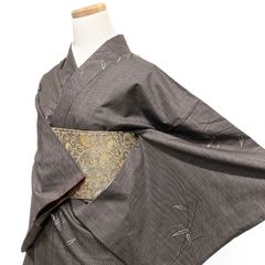 本塩沢お召し 色無地‼️単衣 ブラウン系 正絹 紋なし - メルカリ