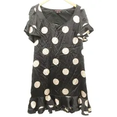 ベッツィージョンソン BETSEY JOHNSON 水玉 サテン フリル ワンピース ミニ 2 黒 ブラック ■YHS12のサムネイル