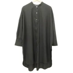 ミズイロインド mizuiro ind バンドカラー シャツ ワンピース ロング長袖 オーバーサイズ ウール混 F 黒 ブラック