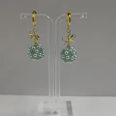 イヤリング　可愛いころんとパールリボン　リボンパーツ　水色　同窓会　デート　大人可愛い　　カジュアル　フォーマル入学式　送料無料