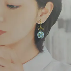 イヤリング　可愛いころんとパールリボン　リボンパーツ　水色　同窓会　デート　大人可愛い　　カジュアル　フォーマル入学式　送料無料