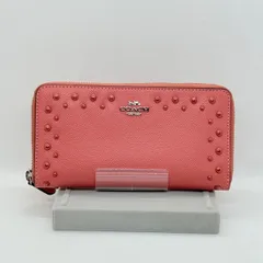 COACH コーチ 長財布 F55610 ボーダースタッズ ジップアラウンド コーラルピンク 未使用に近い タグあり