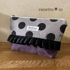 ハンドメイド◆水玉フリルマチ付きポーチ